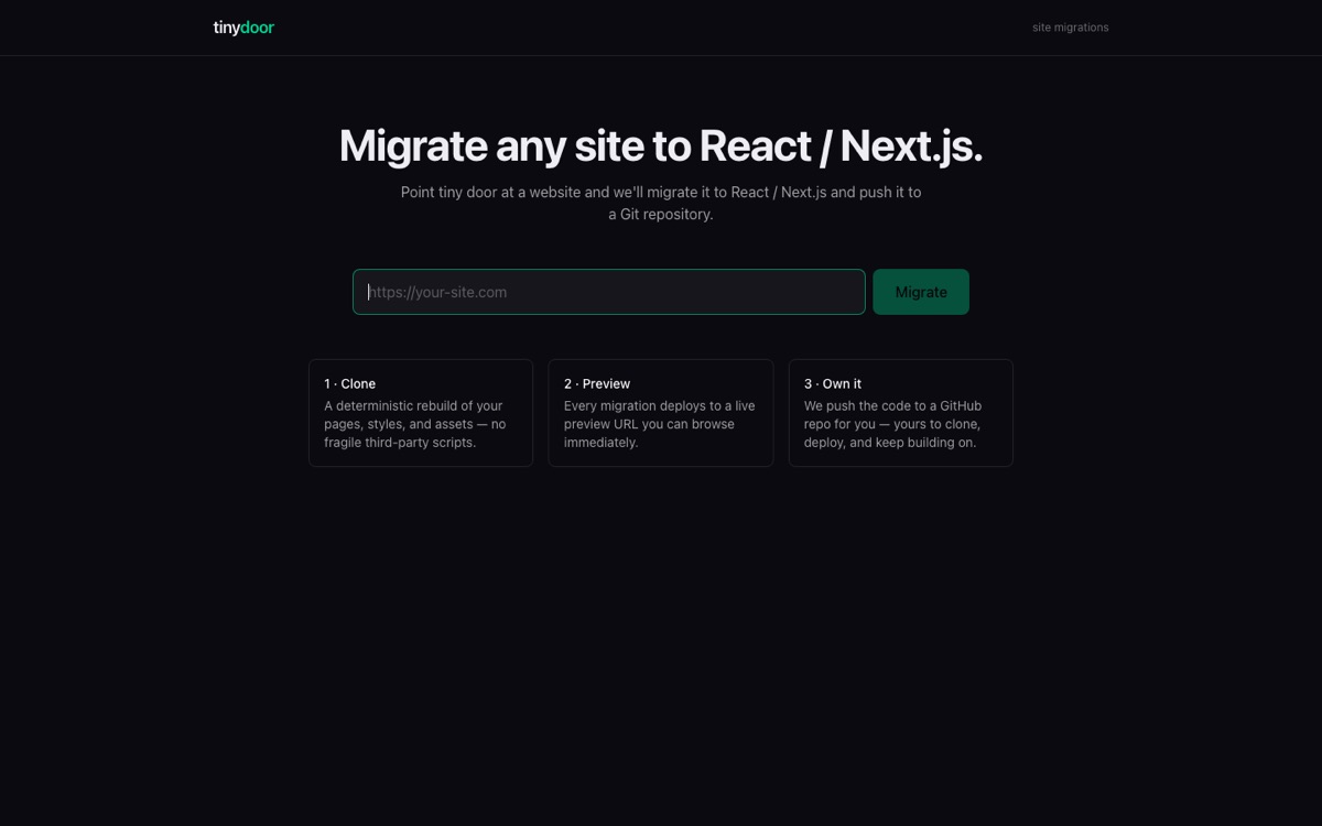 Screenshot of tiny-door.com homepage